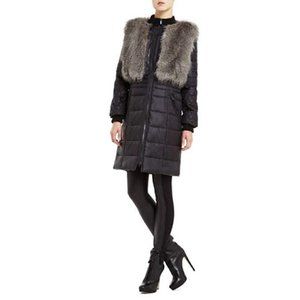 BCBG Maxazria Black Noel Quilted Jacket with removable faux fur